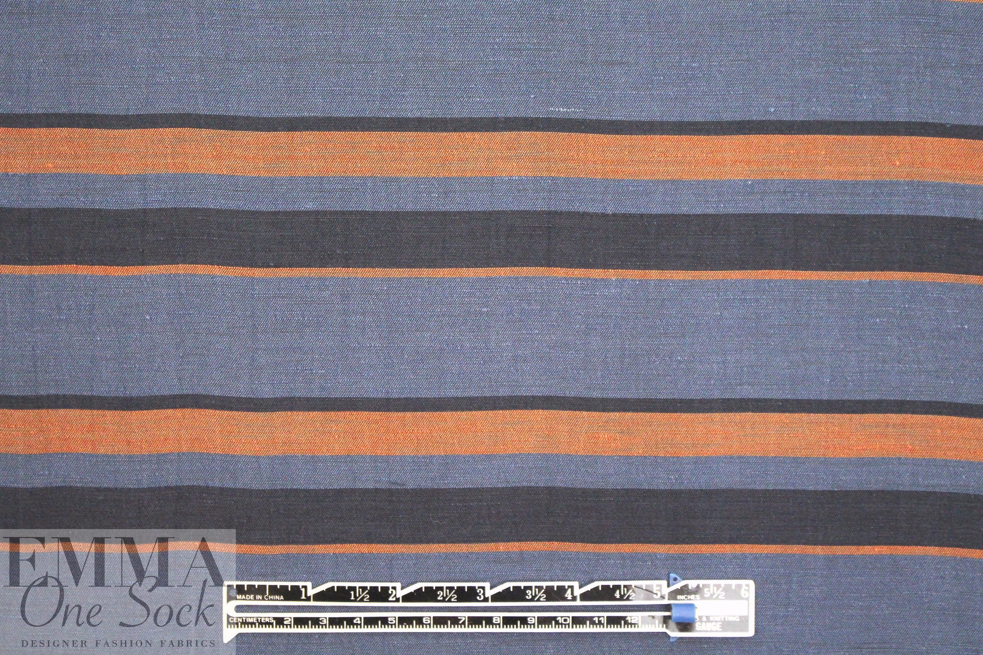 Italian yarn-dyed stripe woven - denim/terracotta