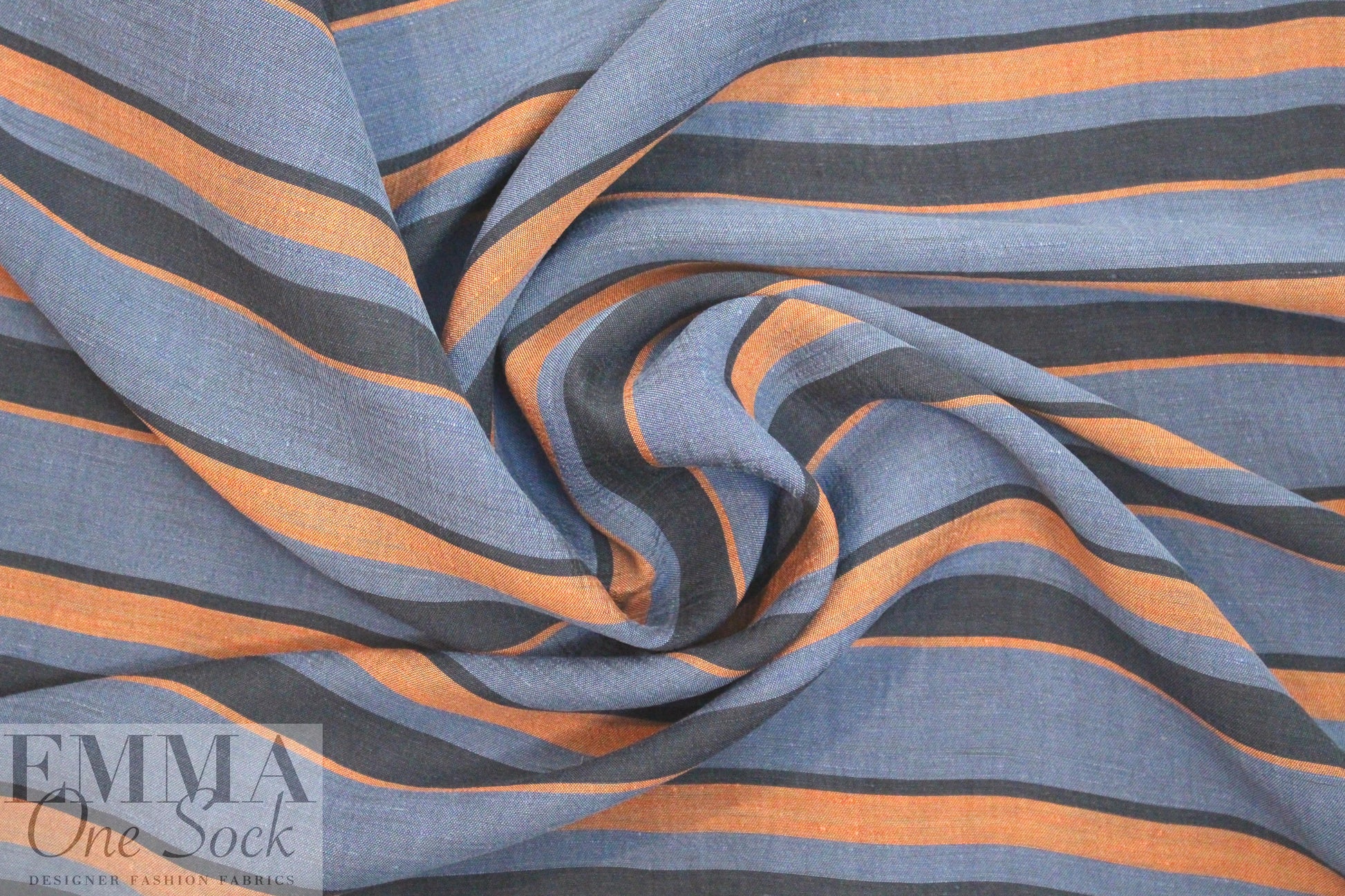 Italian yarn-dyed stripe woven - denim/terracotta
