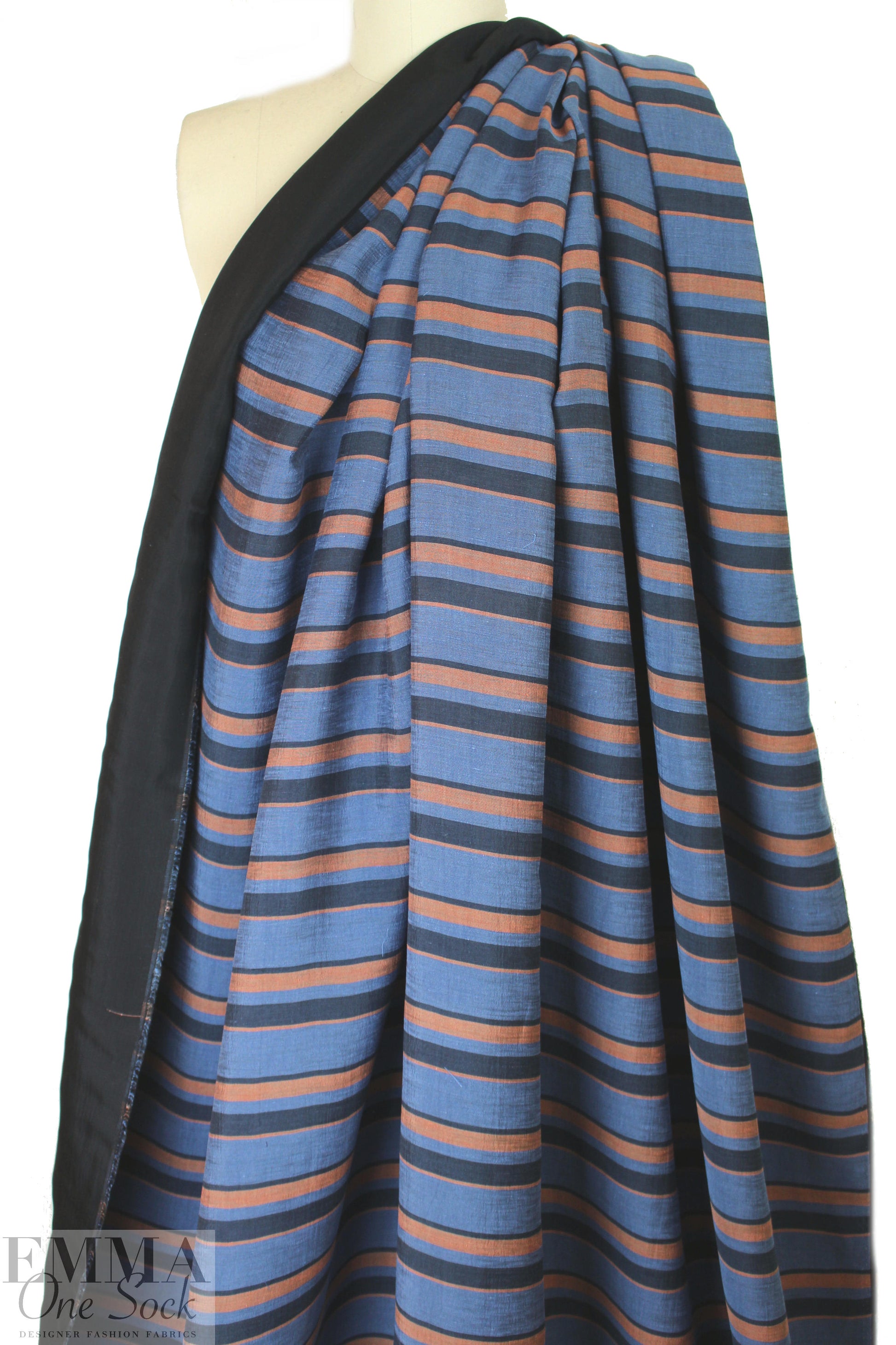 Italian yarn-dyed stripe woven - denim/terracotta