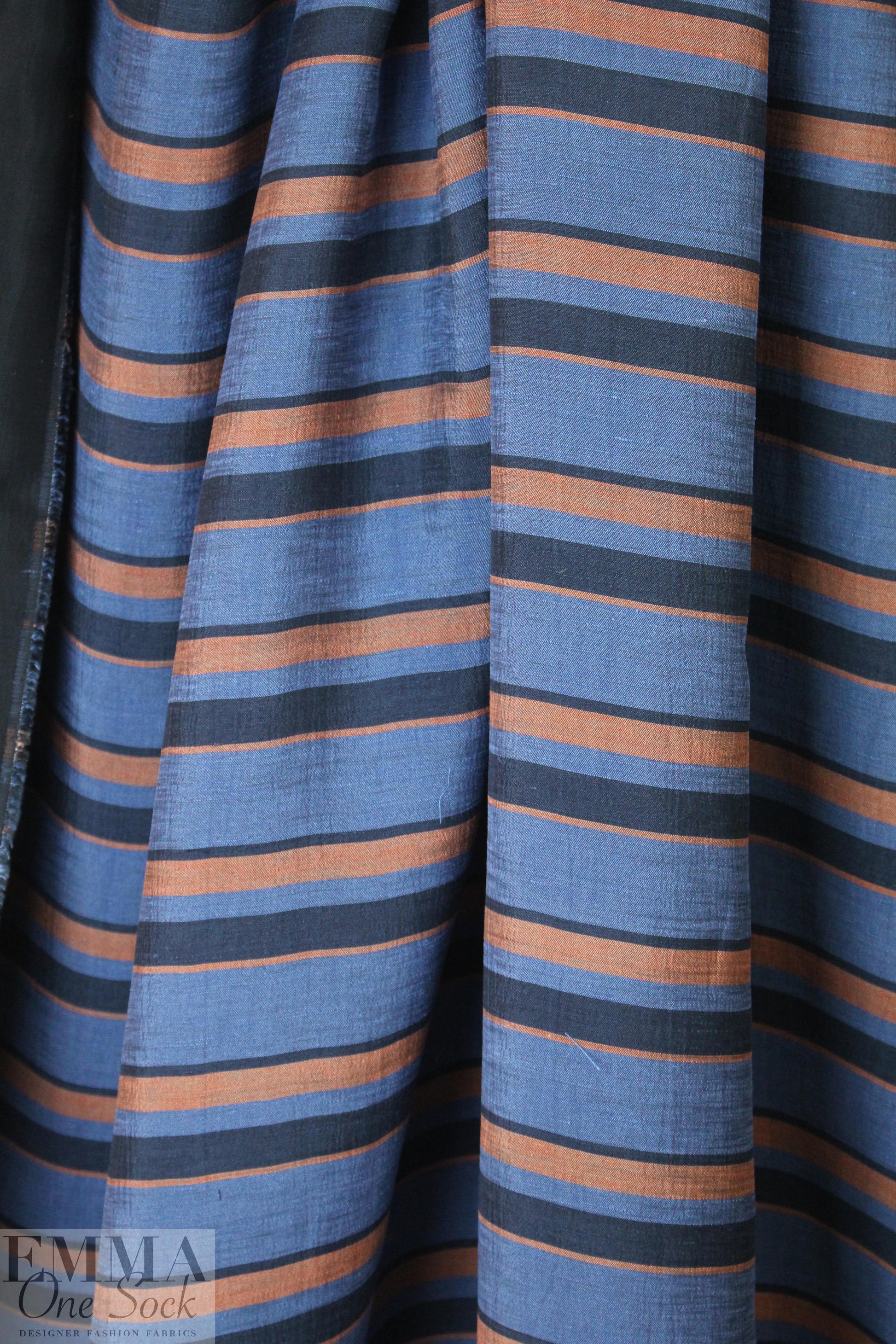 Italian yarn-dyed stripe woven - denim/terracotta
