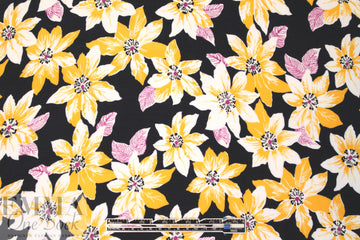 NY designer citrine/midnight floral viscose crepe woven 1.75 yd