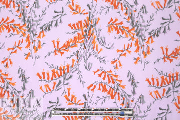 NY designer lav/tangerine floral viscose crepe woven 1.66 yd