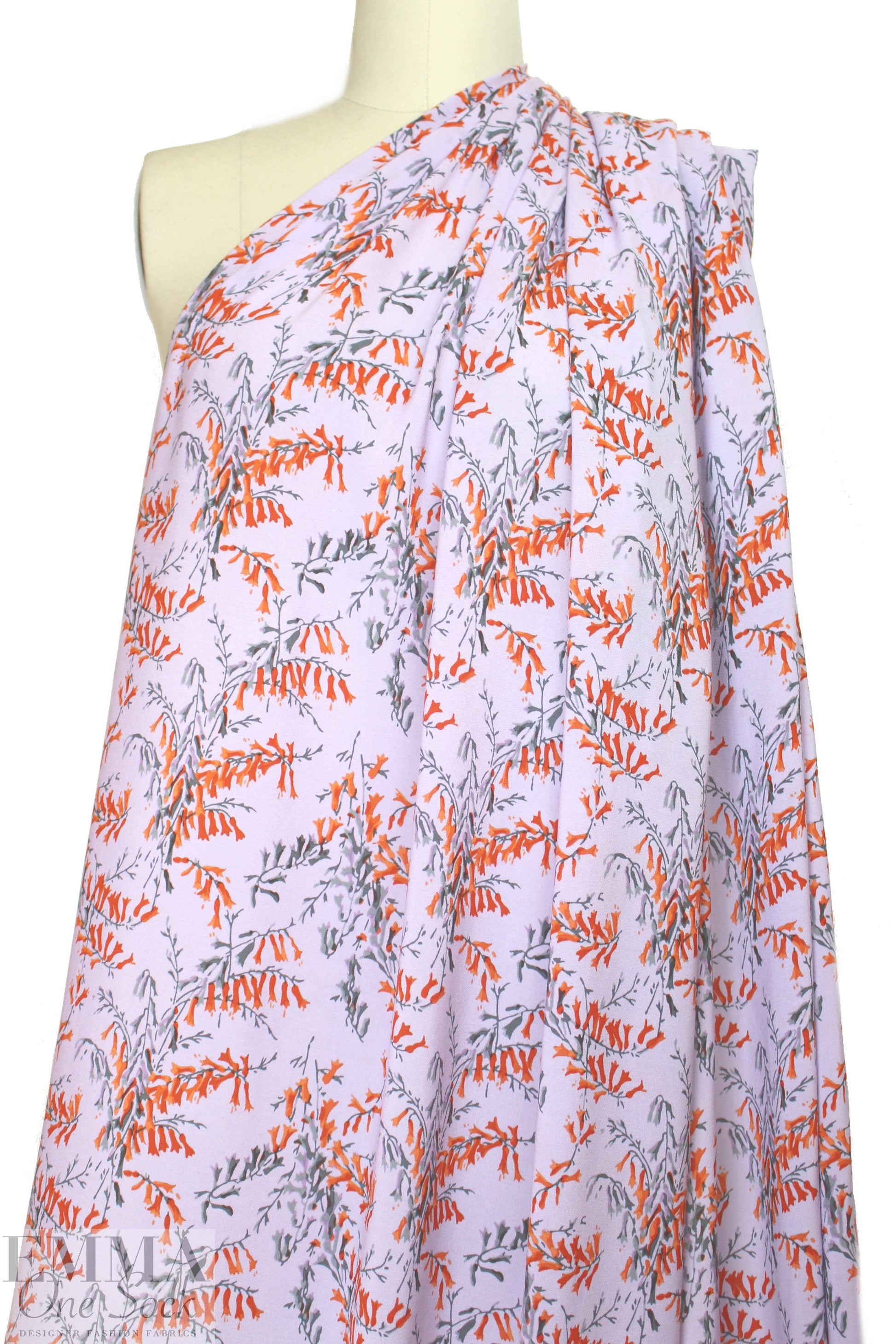 NY designer lav/tangerine floral viscose crepe woven 2 yds