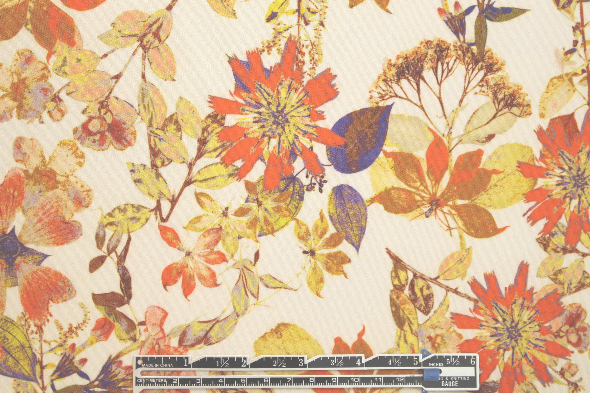 Italian citrus-toned floral viscose crepe woven