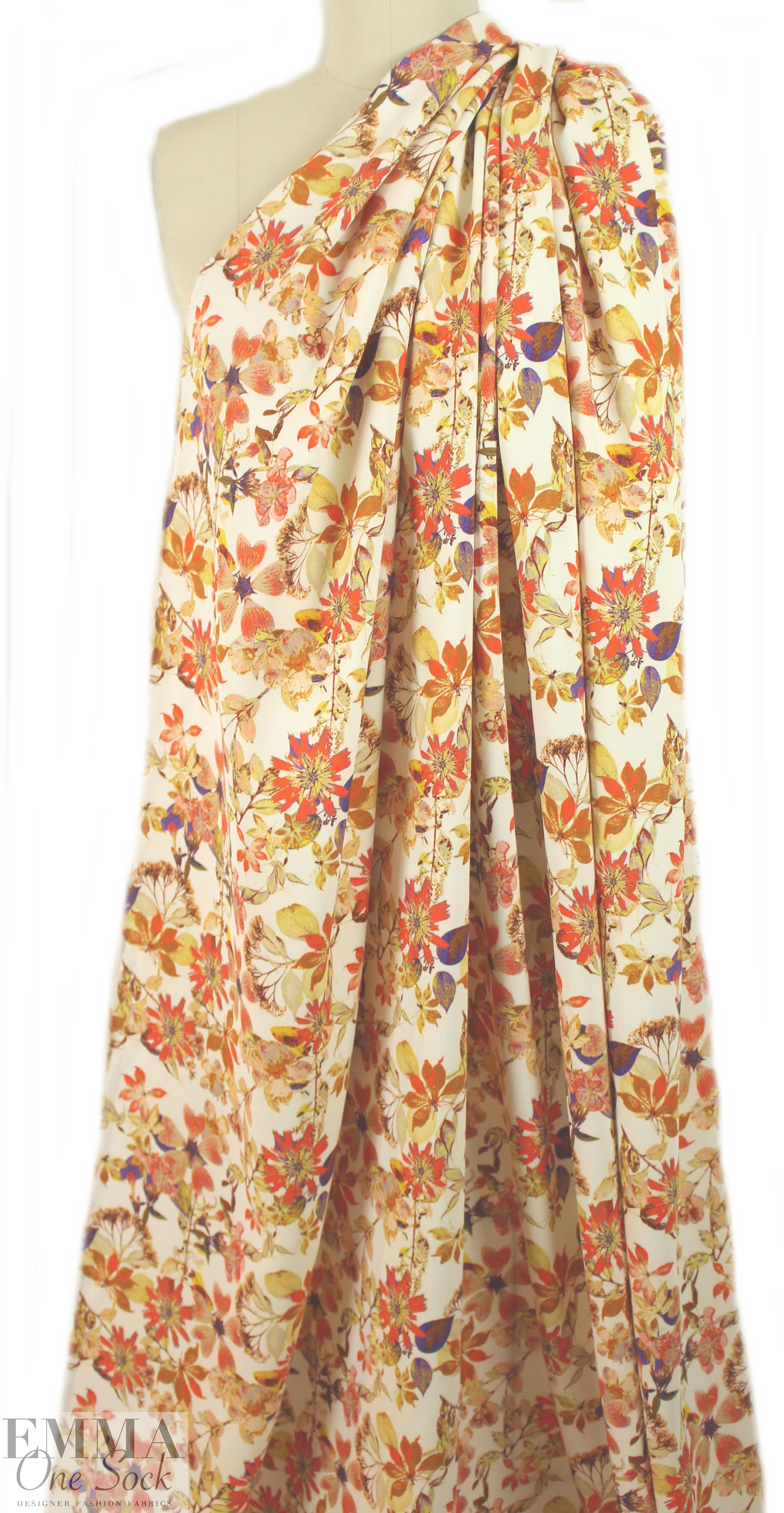 Italian citrus-toned floral viscose crepe woven