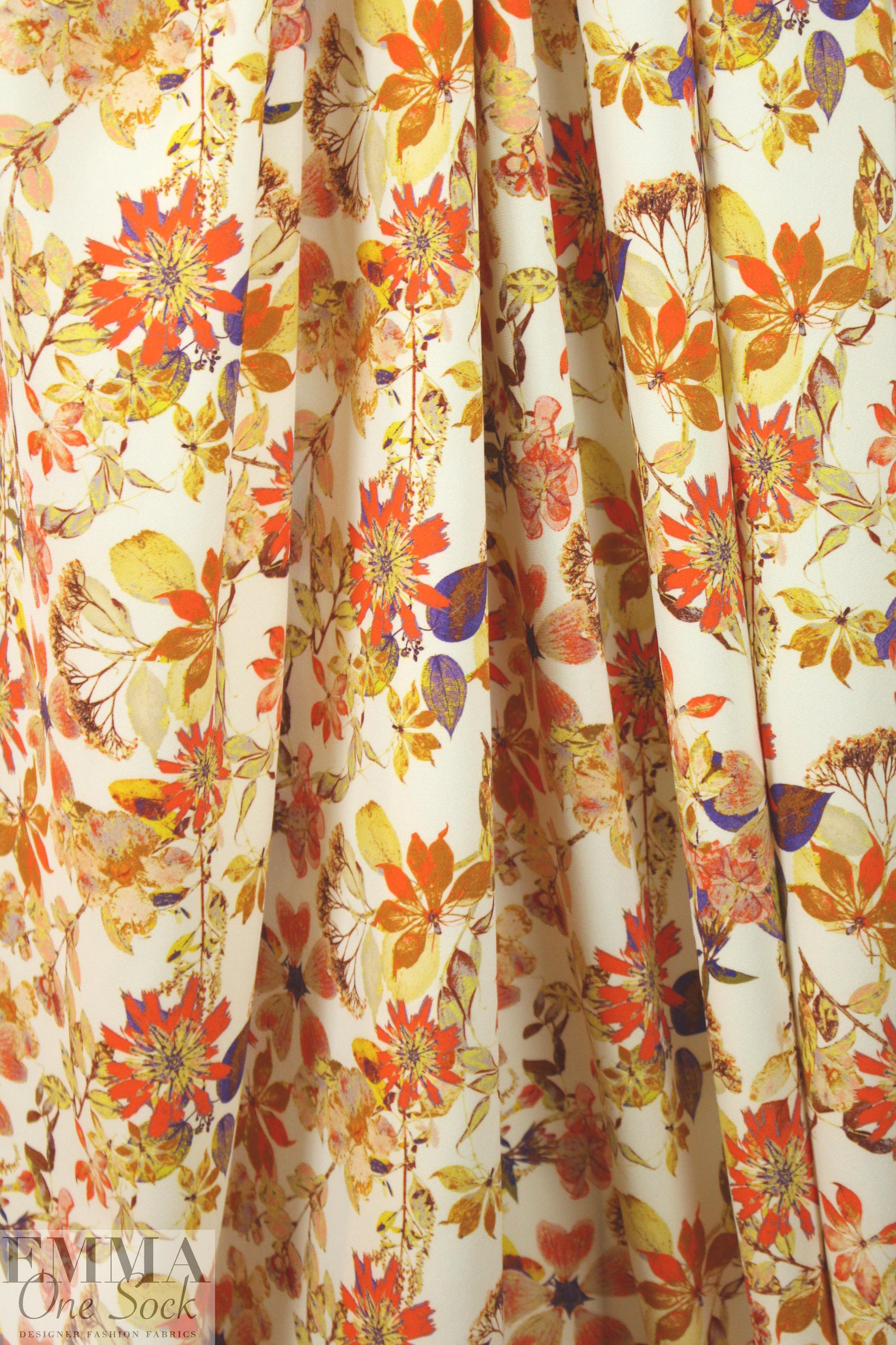 Italian citrus-toned floral viscose crepe woven