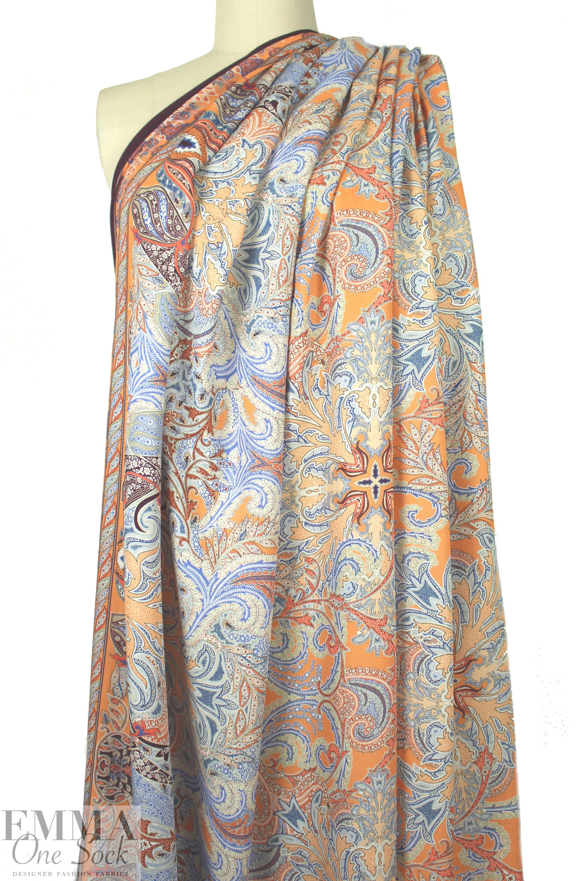 Italian paisley medallion border viscose crepe woven