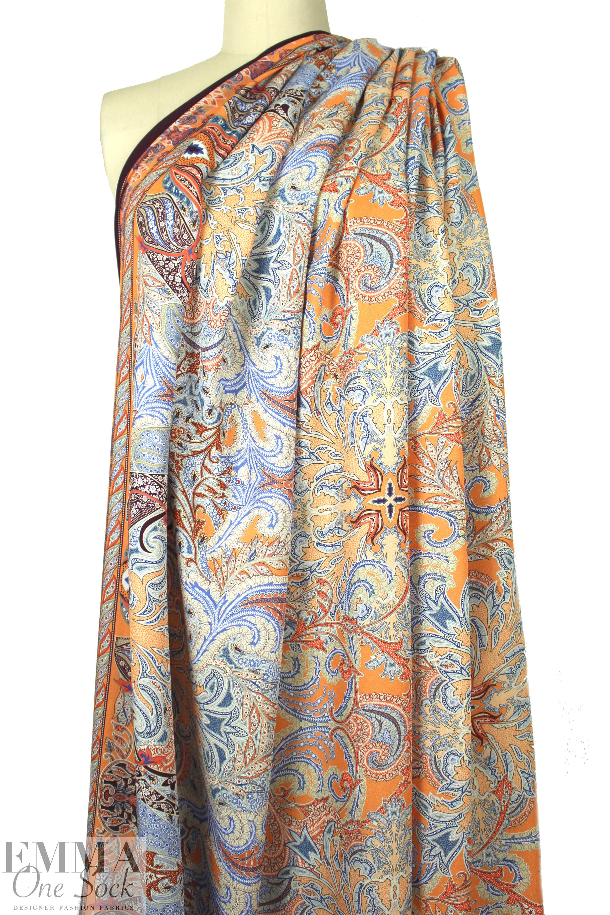Italian paisley medallion border viscose crepe woven