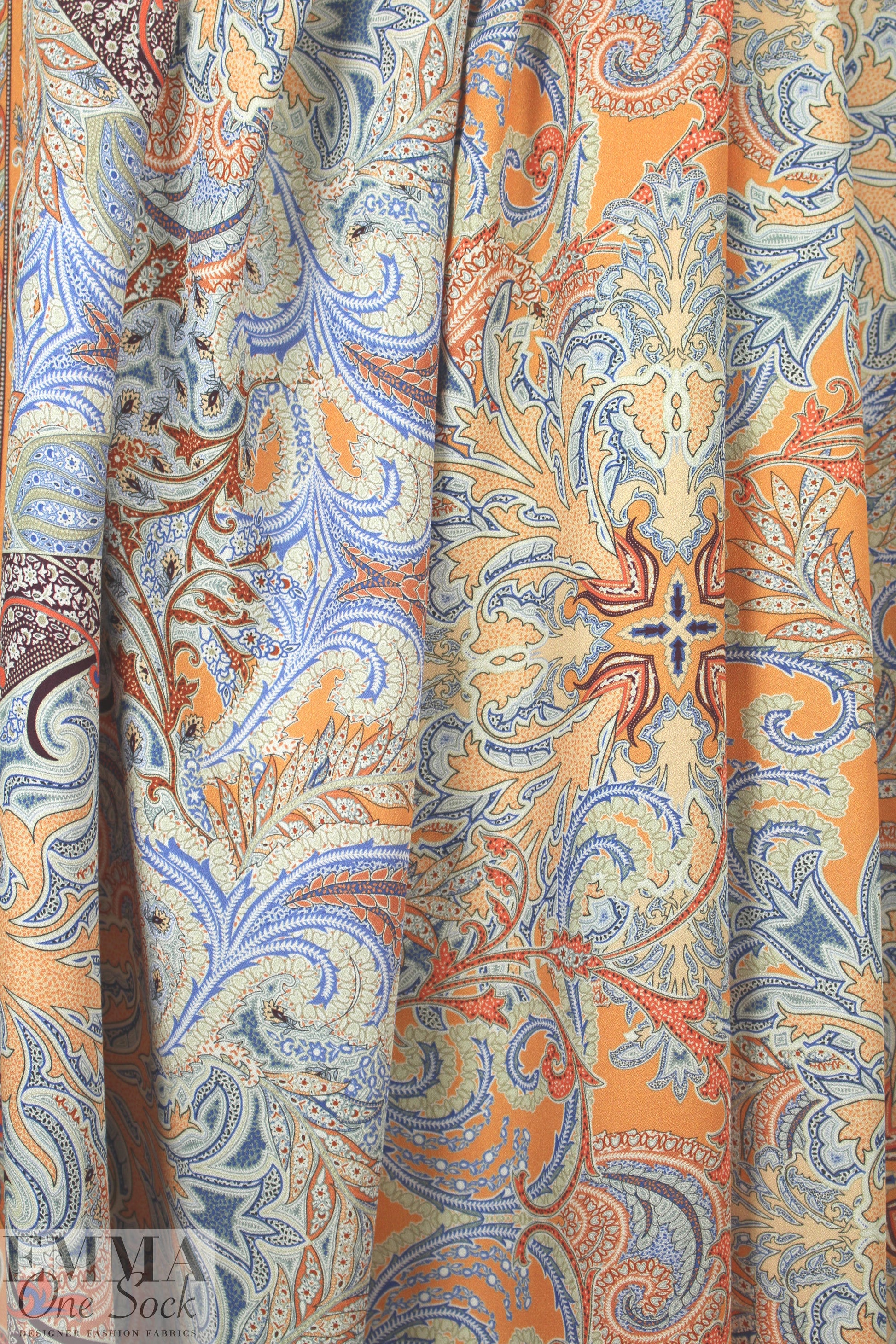 Italian paisley medallion border viscose crepe woven 2.125 yds