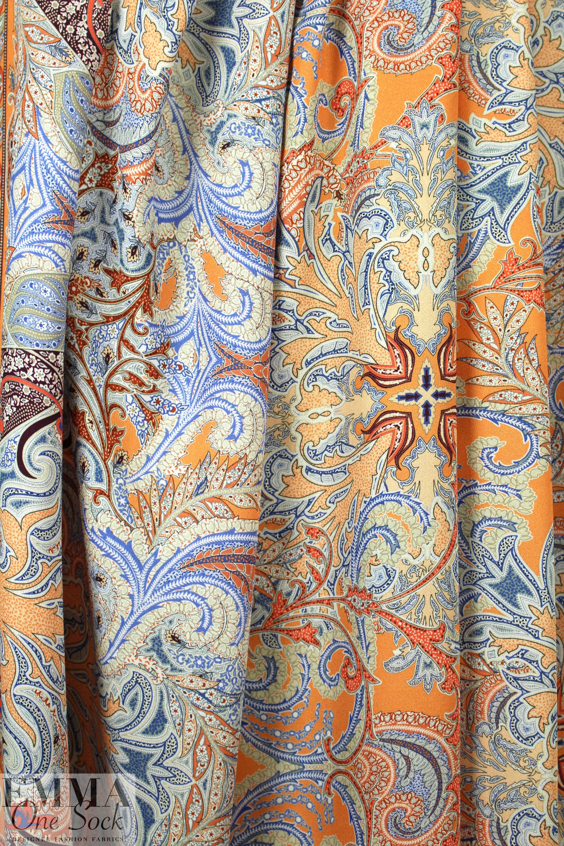 Italian paisley medallion border viscose crepe woven 1.33 yds