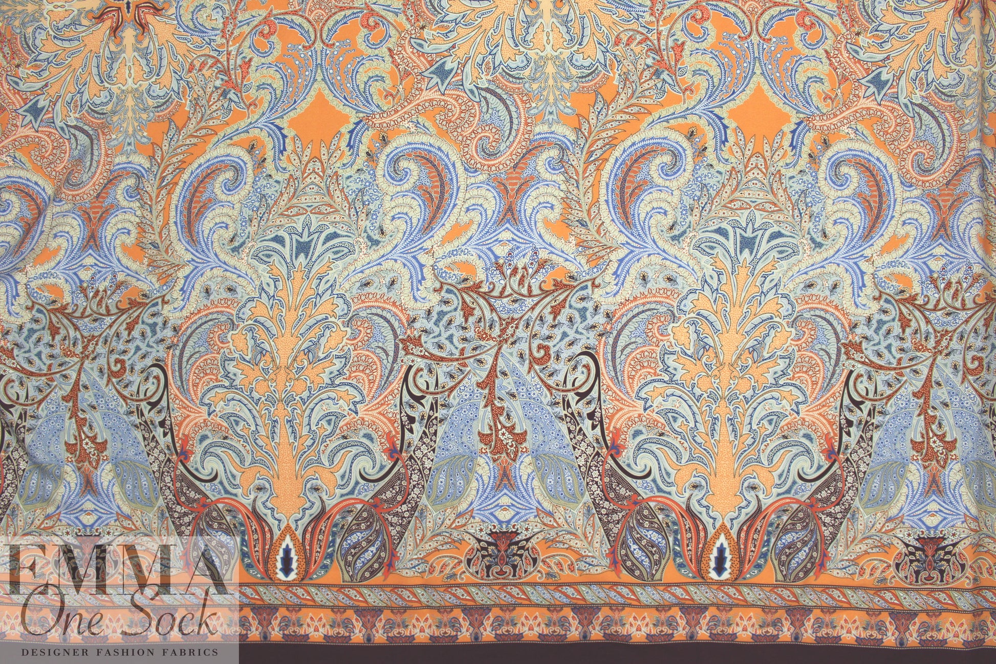 Italian paisley medallion border viscose crepe woven 2.125 yds
