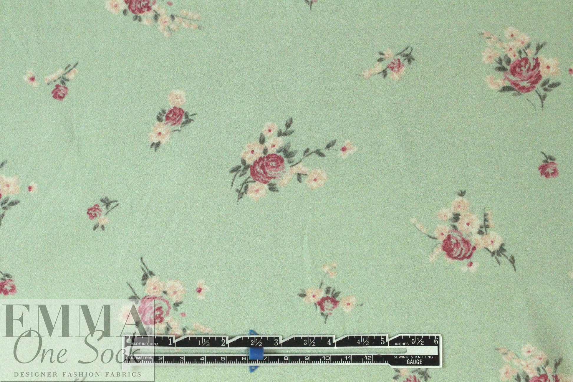 CA designer viscose crepe woven - green tea floral .875 yds