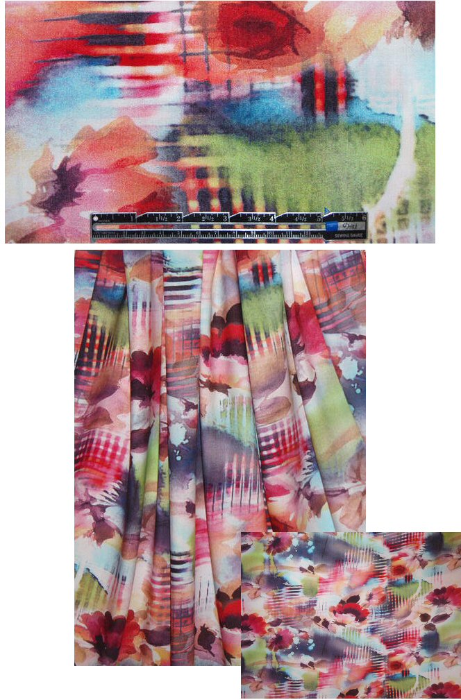 floral crosshatch montage viscose woven 1.375 yds