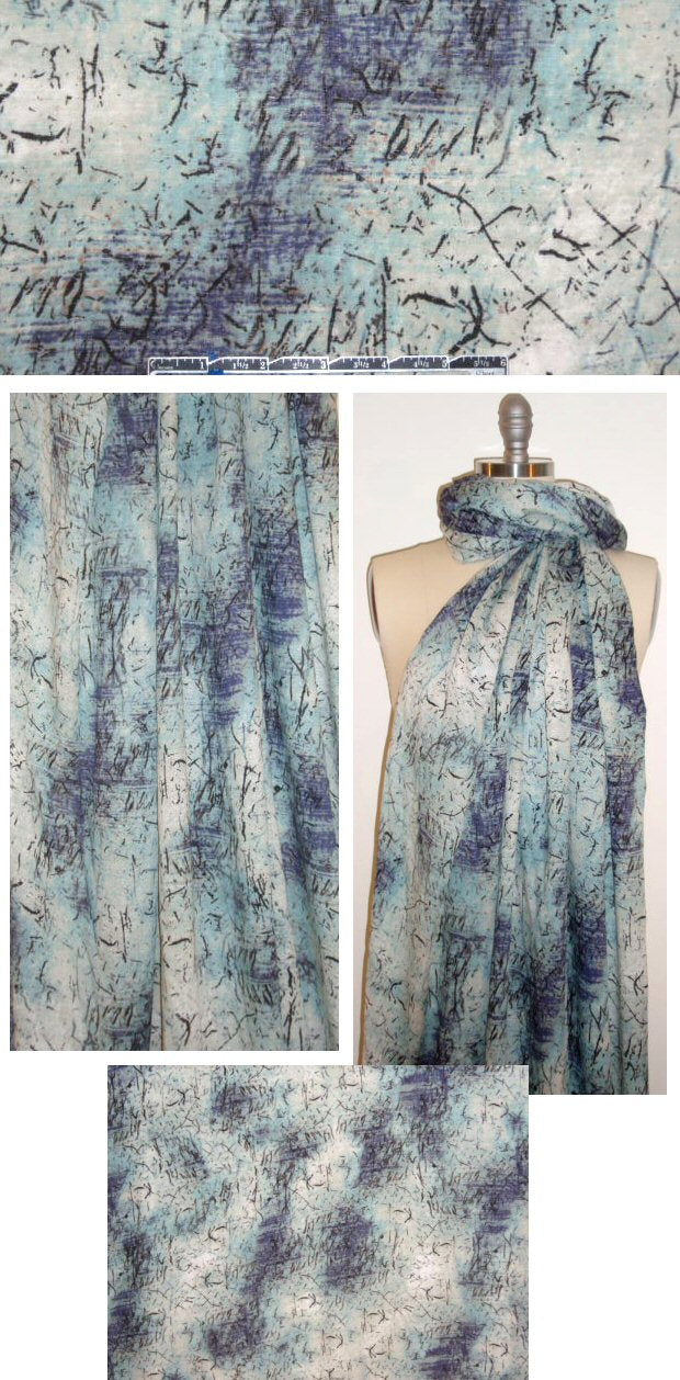 Italian dusty aqua abstract printed rayon jacquard .75 yds