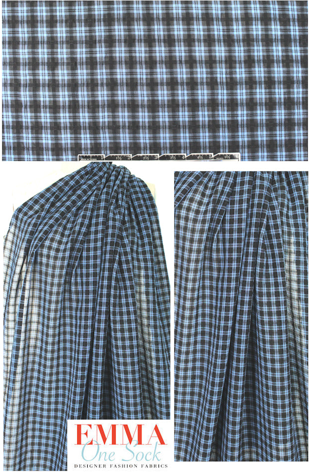 famous designer french blue/black sheer cupra plaid