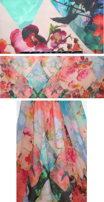 NY designer engineered floral design stretch georgette
