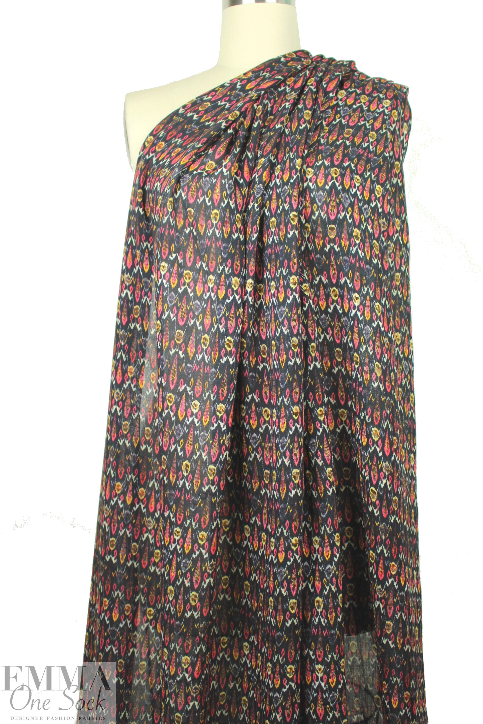 NY designer boho ikat graphic gauzy viscose woven