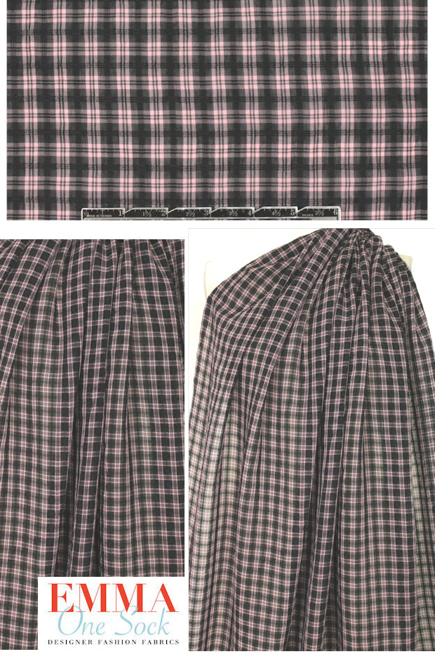 famous designer soft pink/black sheer cupra plaid 1.375 yds