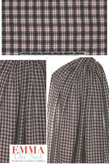 famous designer soft pink/black sheer cupra plaid 1.375 yds