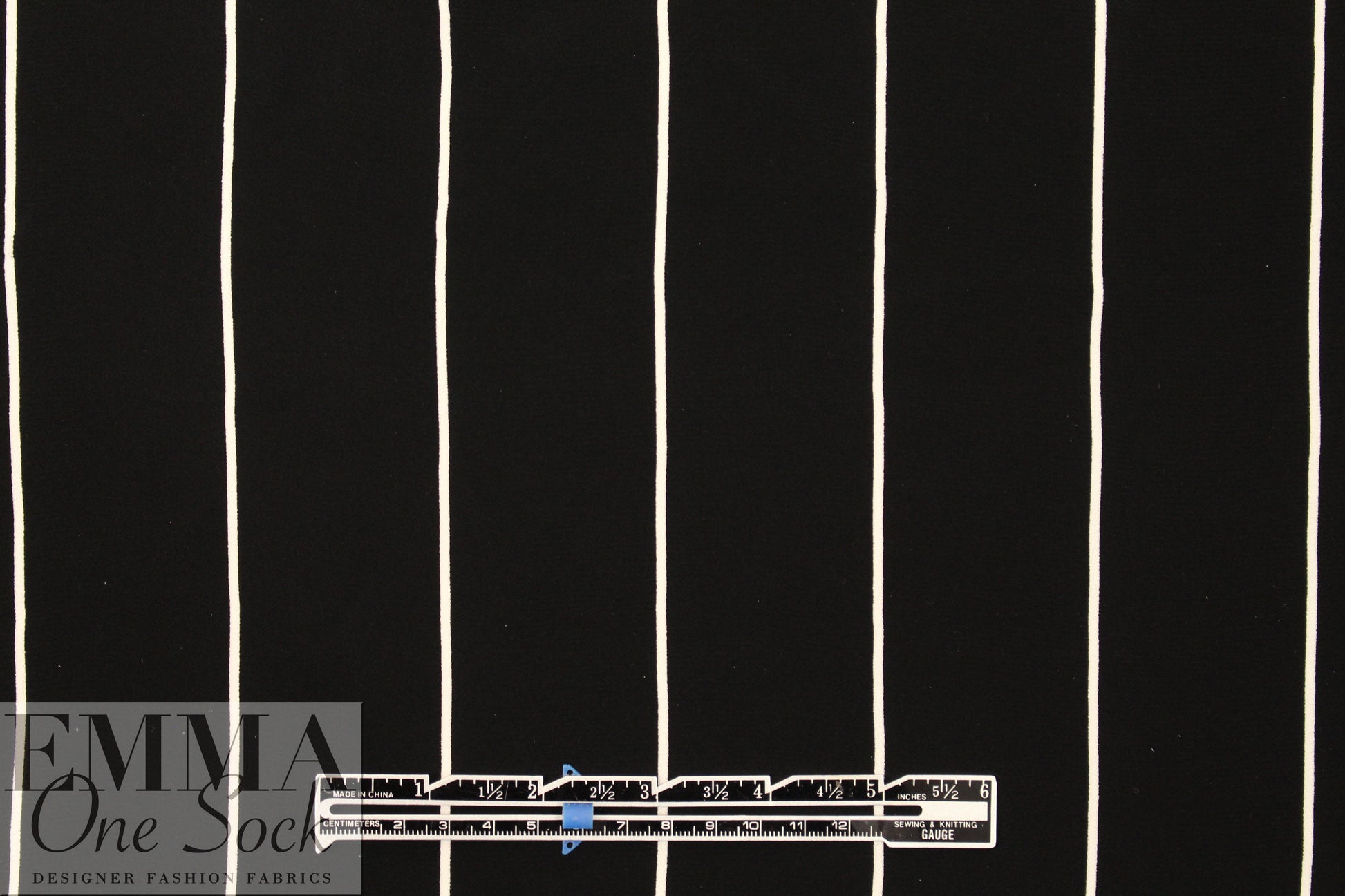 NY designer b/w vertical wide stripe viscose satin-back 1.75 yds