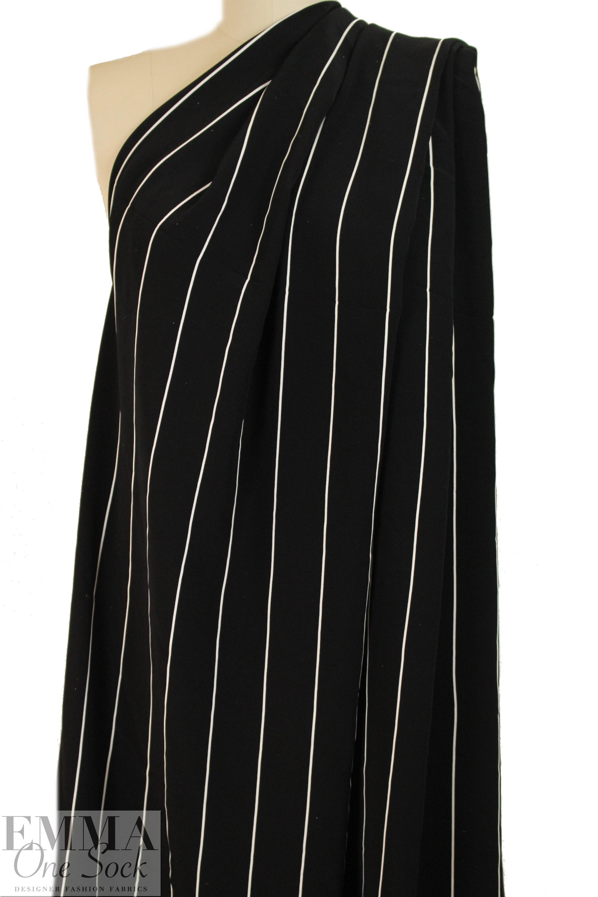NY designer b/w vertical wide stripe viscose satin-back