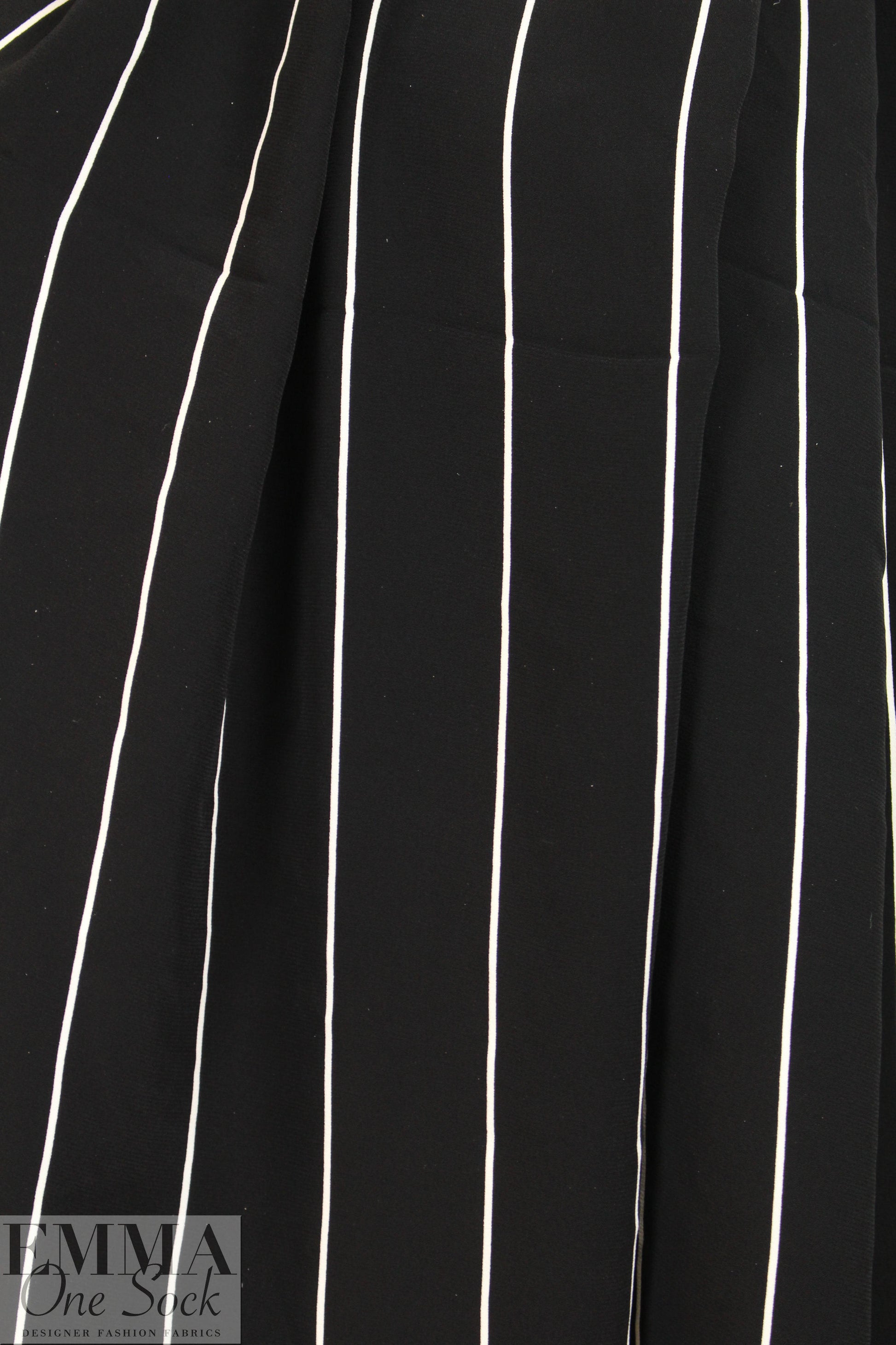 NY designer b/w vertical wide stripe viscose satin-back