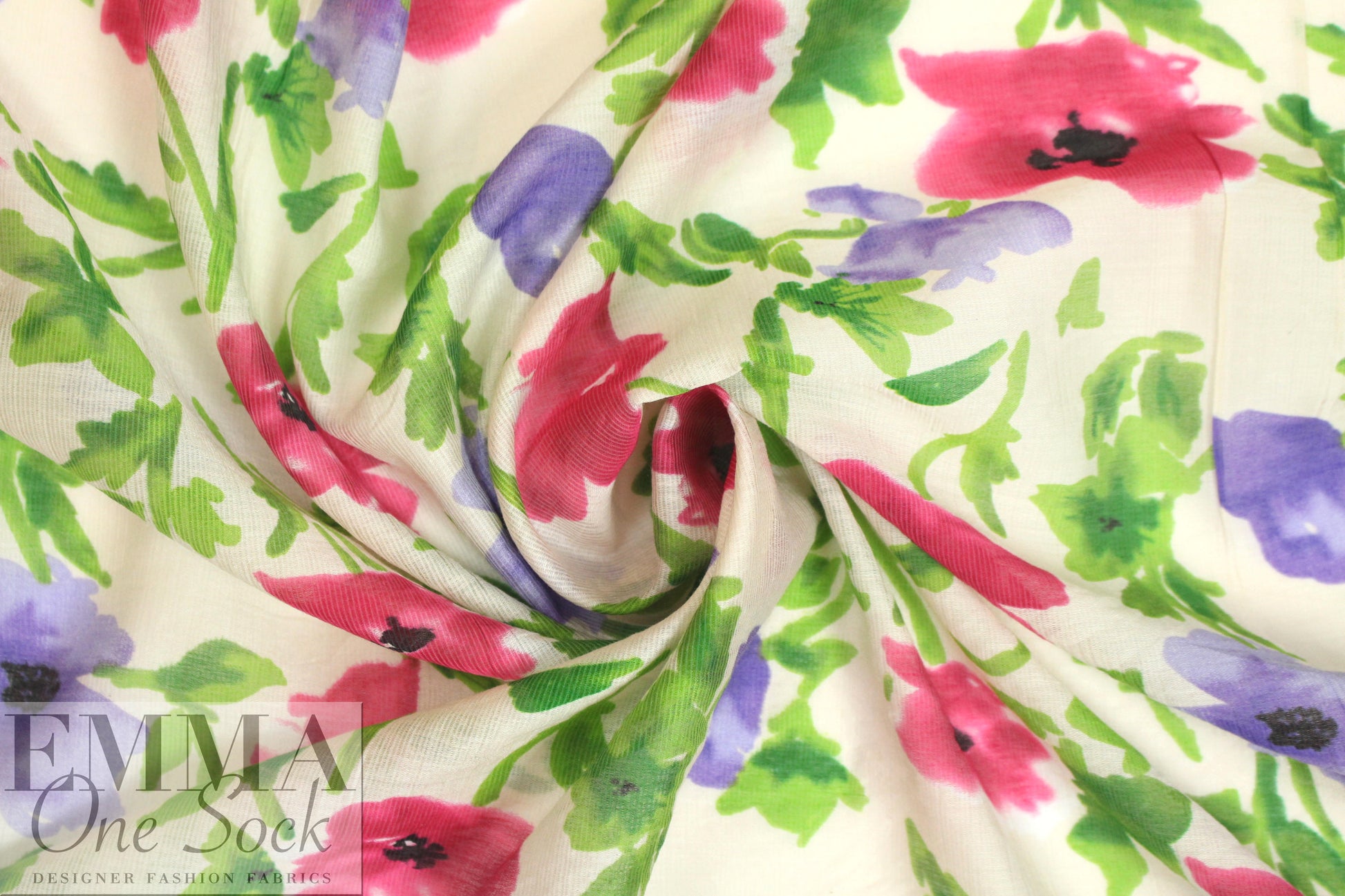 CA designer viscose/silk blend voile - painted flowers 1.875 yd