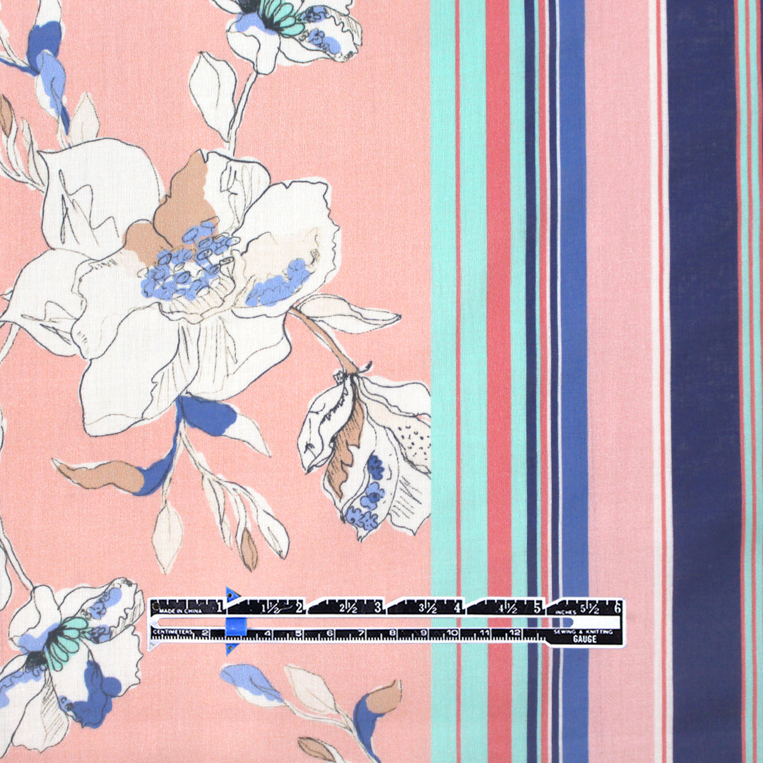 Italian 'floral sketch' border print cotton lawn .66 yds