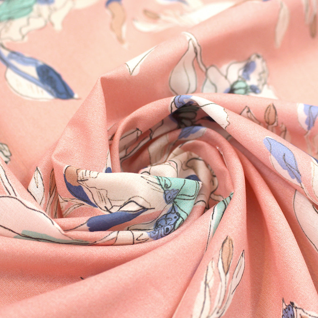 Italian 'floral sketch' border print cotton lawn .66 yds