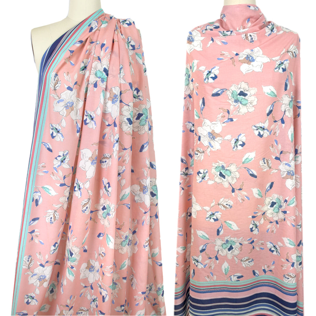 Italian 'floral sketch' border print cotton lawn .66 yds