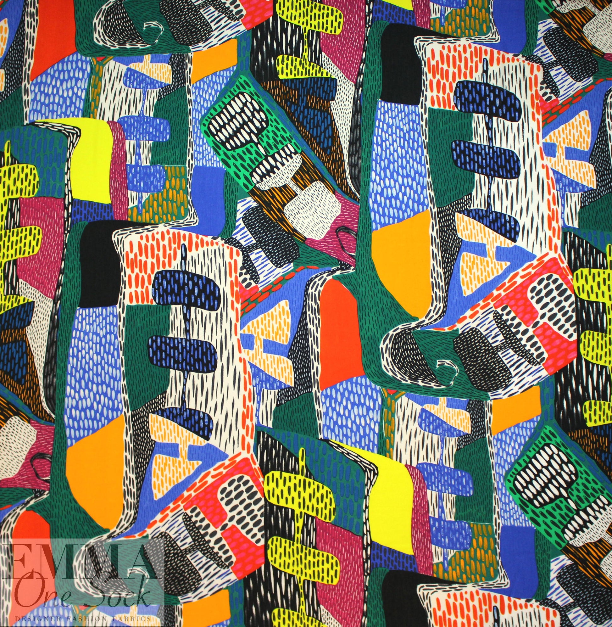 Italian drapey viscose crinkle woven - colorful graphic