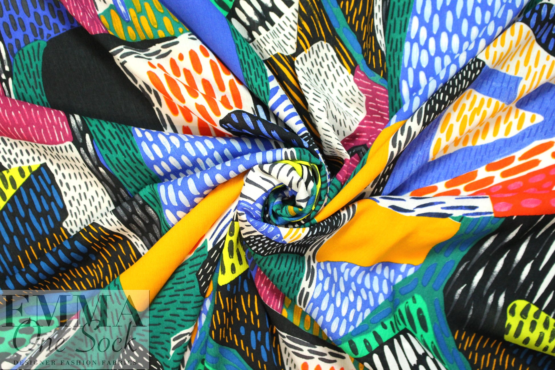 Italian drapey viscose crinkle woven - colorful graphic