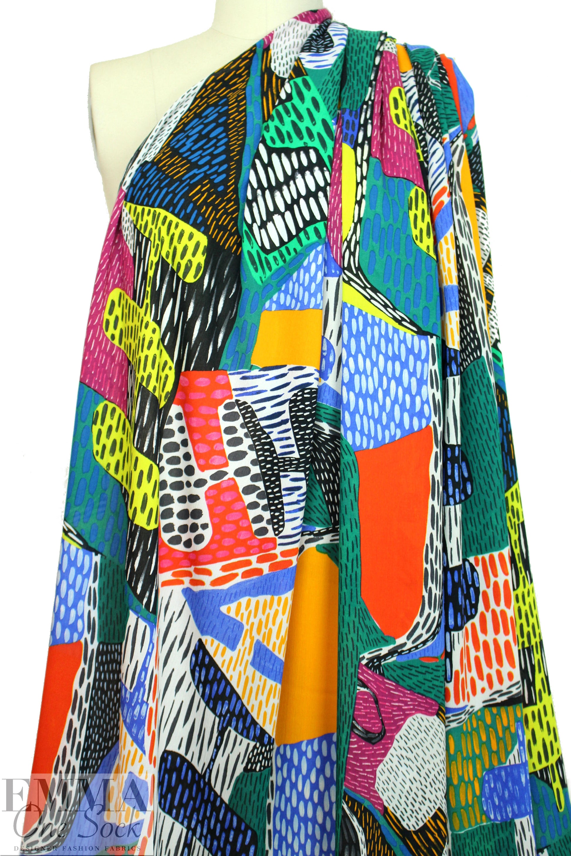 Italian drapey viscose crinkle woven - colorful graphic