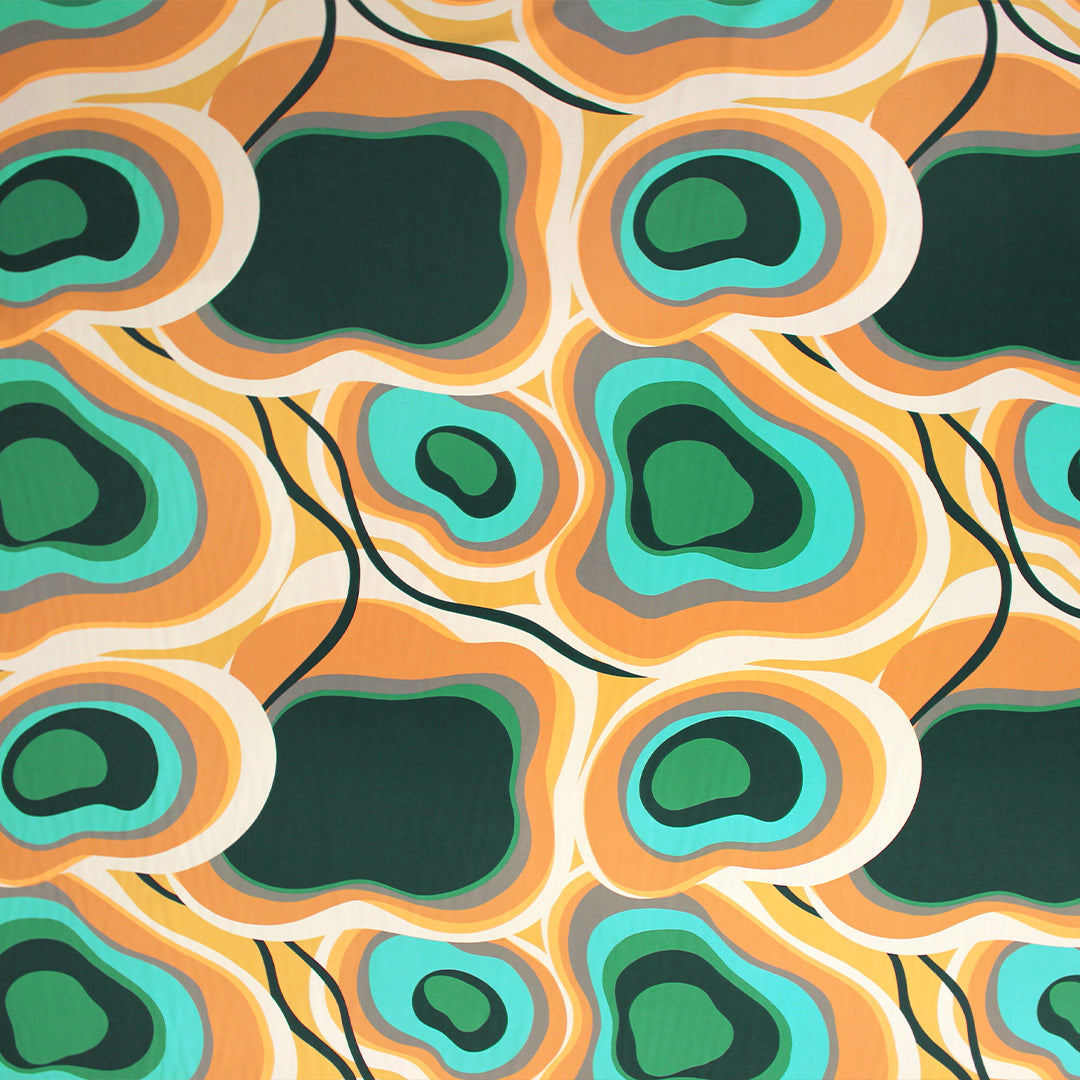 Italian 'groovy waters' viscose challis woven .75 yds