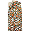 Italian 'block party' viscose challis woven - tangerine/loden 1.75 yd