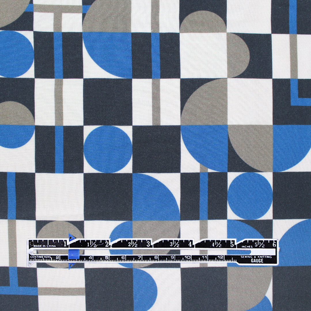 Italian 'block party' viscose challis woven - cobalt/dove gray 1.75 yd