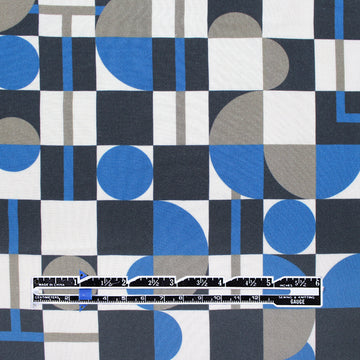 Italian 'block party' viscose challis woven - cobalt/dove gray 1.5 yd