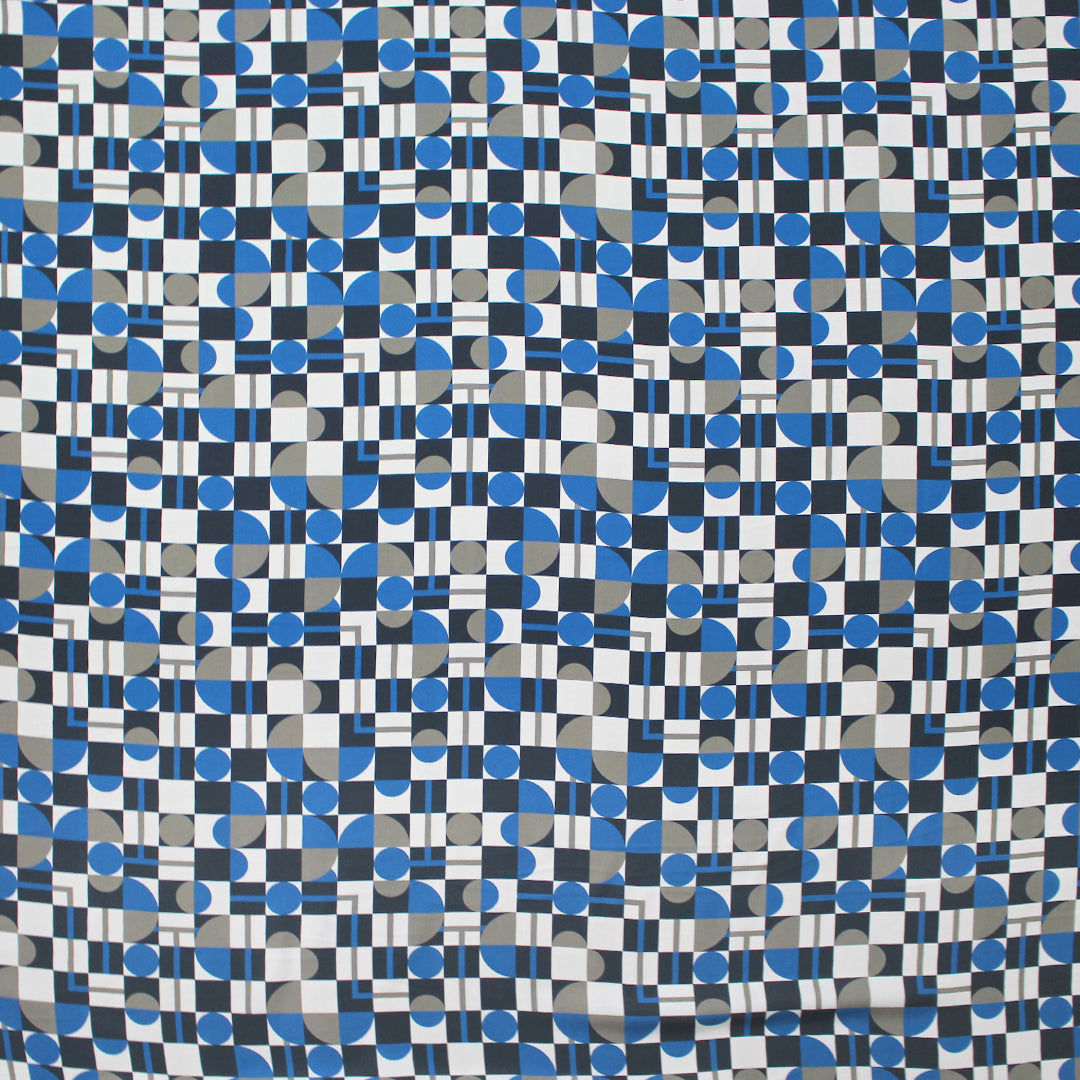 Italian 'block party' viscose challis woven - cobalt/dove gray 1.75 yd