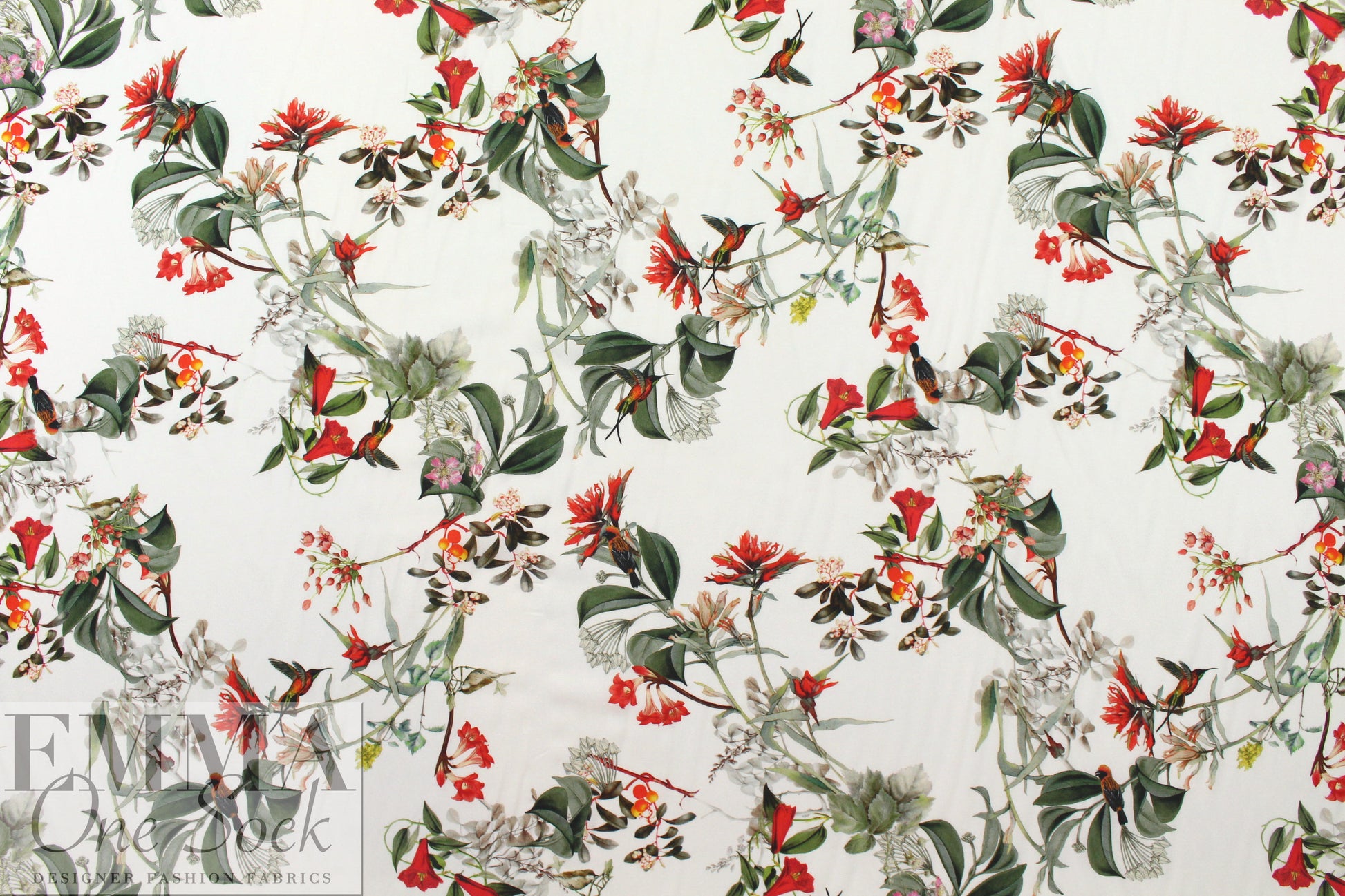 Italian hummingbird garden print viscose challis