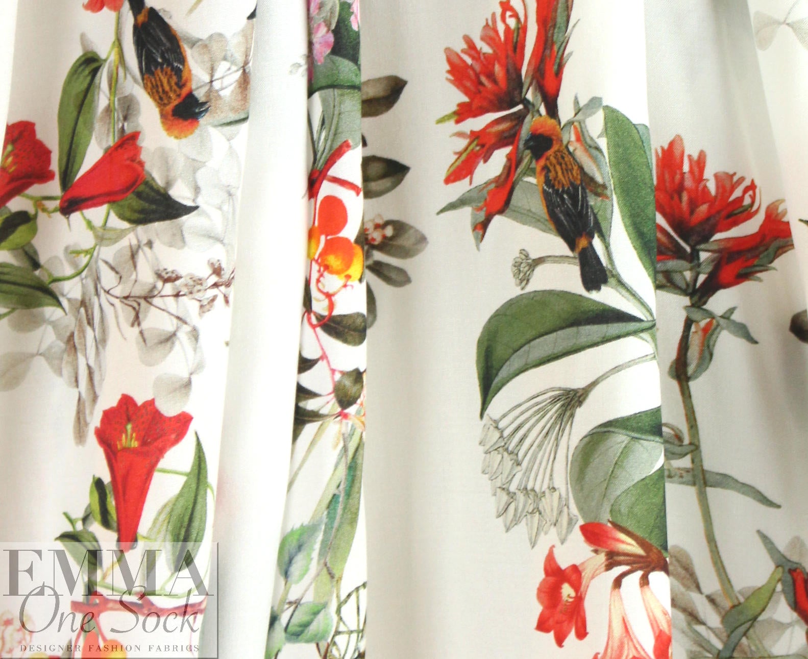 Italian hummingbird garden print viscose challis