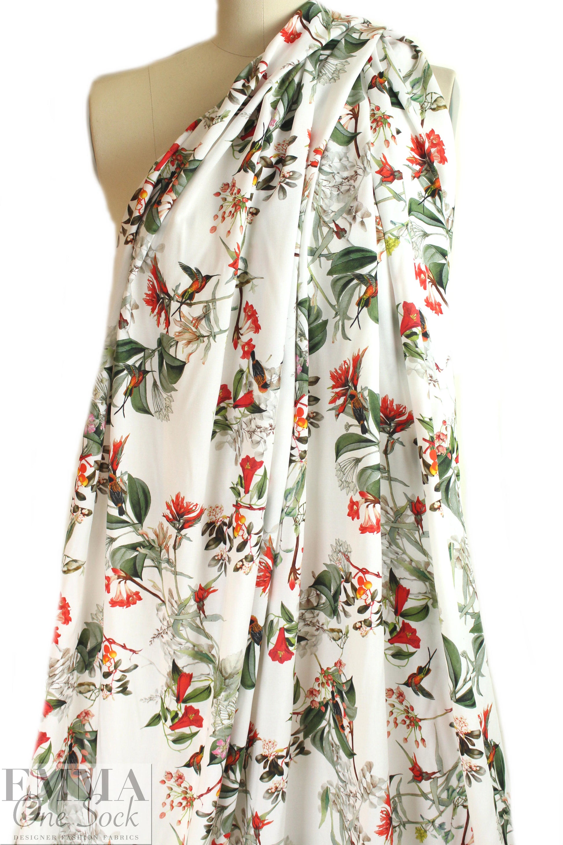 Italian hummingbird garden print viscose challis