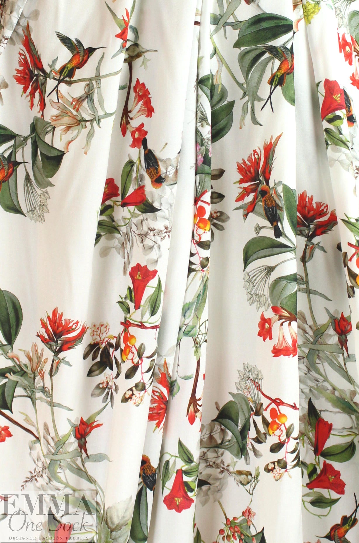 Italian hummingbird garden print viscose challis 2 yds