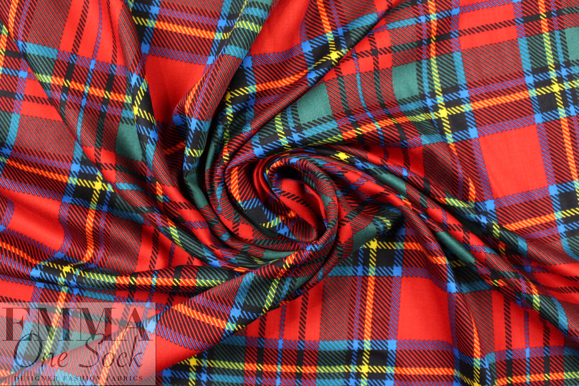 Italian 'tartan plaid' satin finish viscose woven