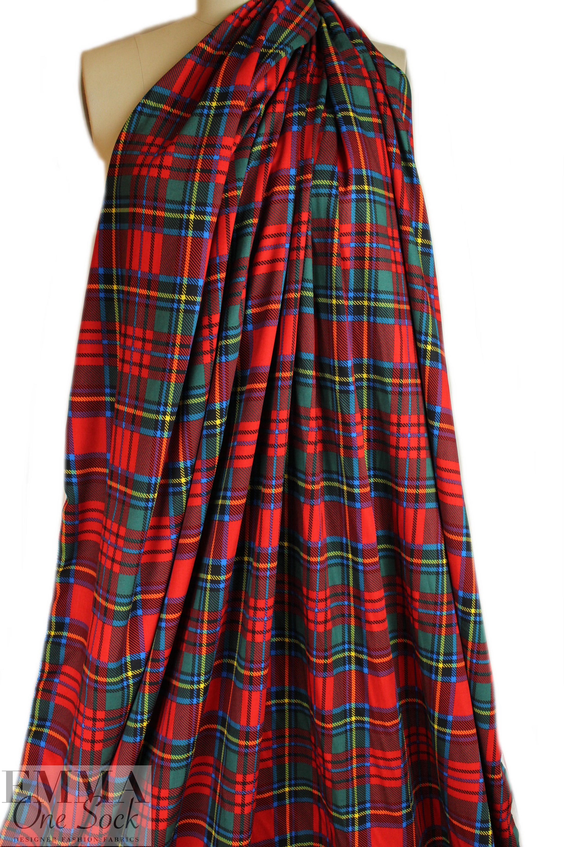 Italian 'tartan plaid' satin finish viscose woven 2.5 yd