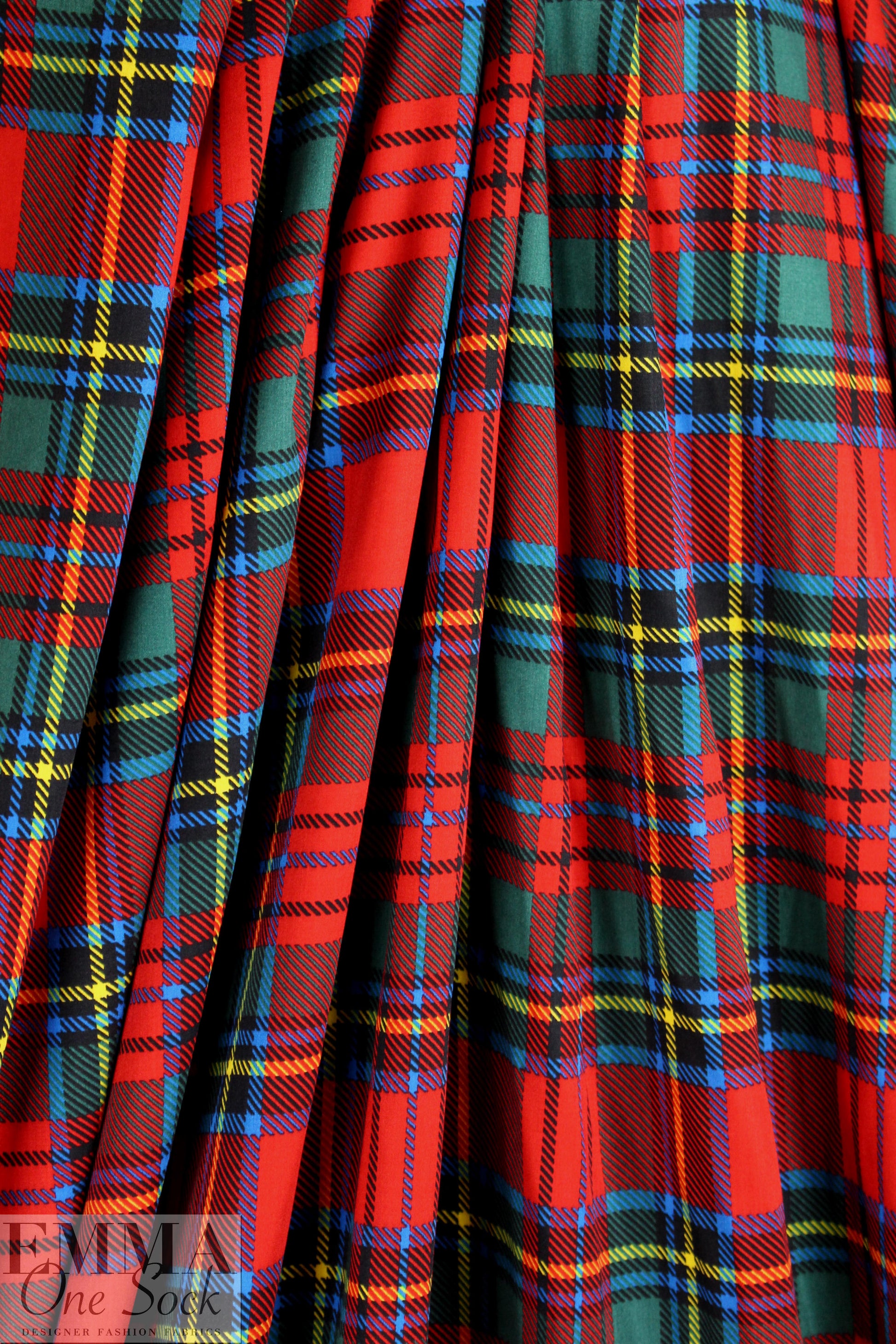 Italian 'tartan plaid' satin finish viscose woven