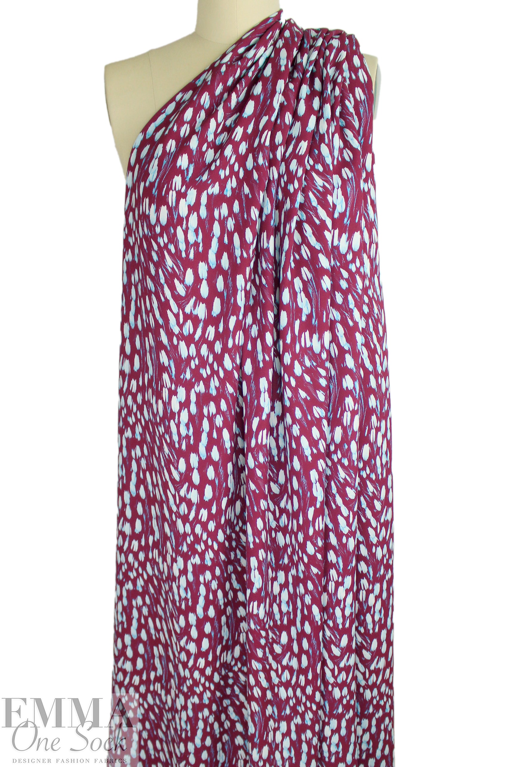 NY designer 'purple plumage' viscose crepe woven 1.375 yds