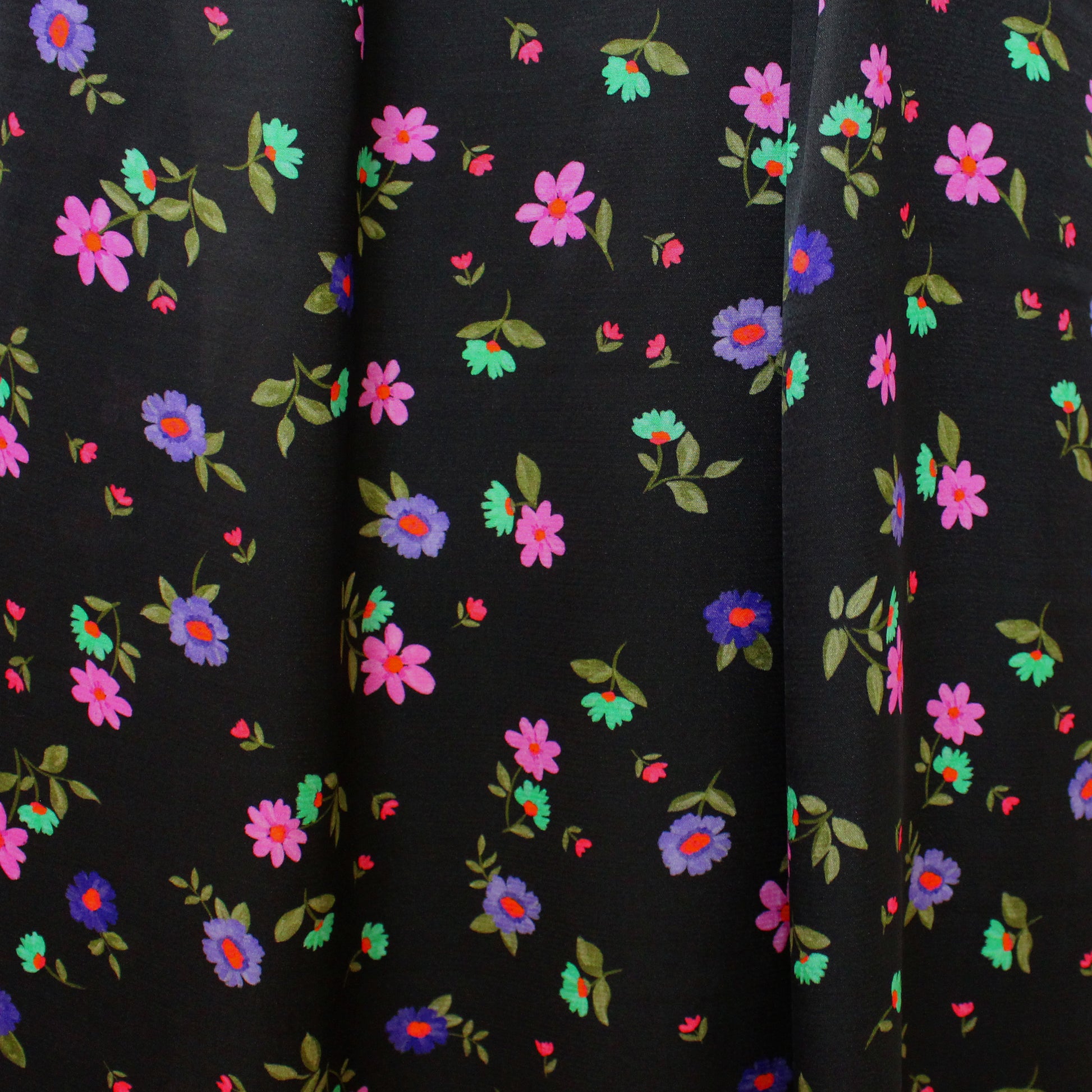 Italian 'painted blooms on black' viscose charmeuse
