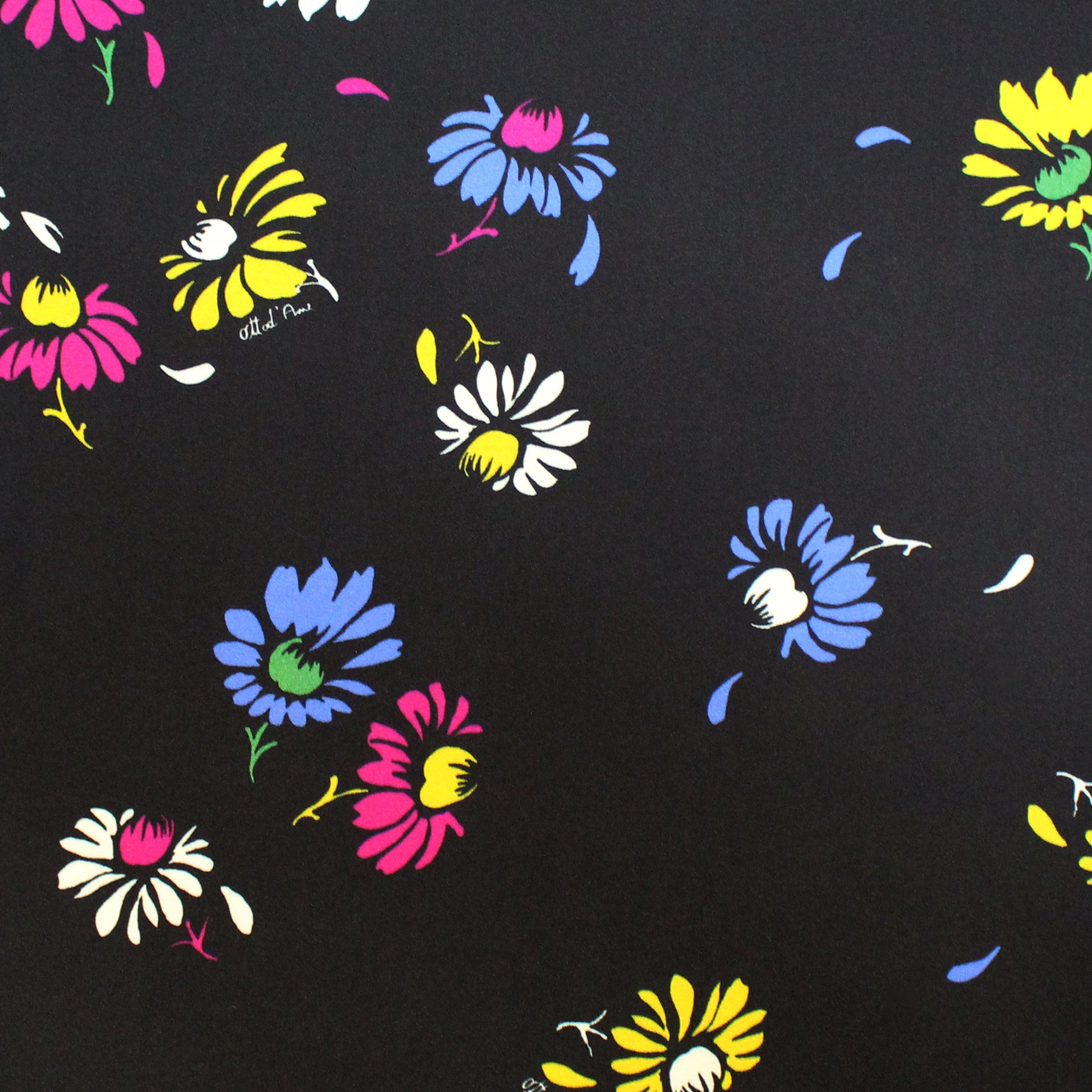 French 'cone flowers on black' viscose charmeuse