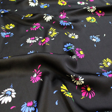 French 'cone flowers on black' viscose charmeuse