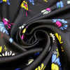 French 'cone flowers on black' viscose charmeuse